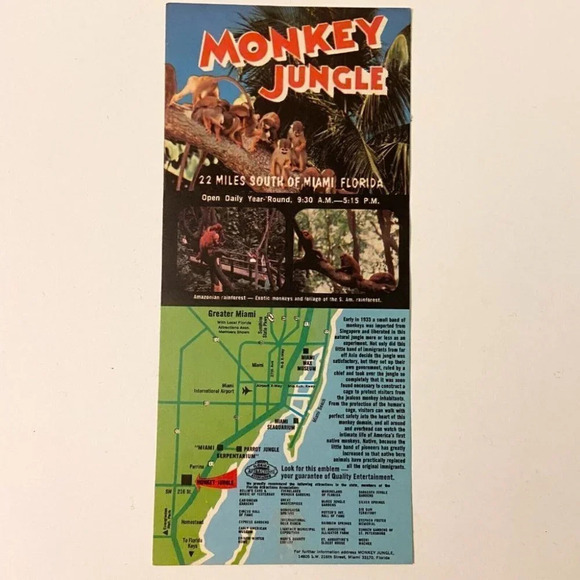 Vintage  1970s Florida Monkey Jungle Miami Travel Brochure Pamphlet Souvenir - Picture 2 of 7